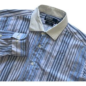 Vinatge Polo Ralph Lauren Shirt Men's Size 16.5‎ (L) Phillip Striped Blue White